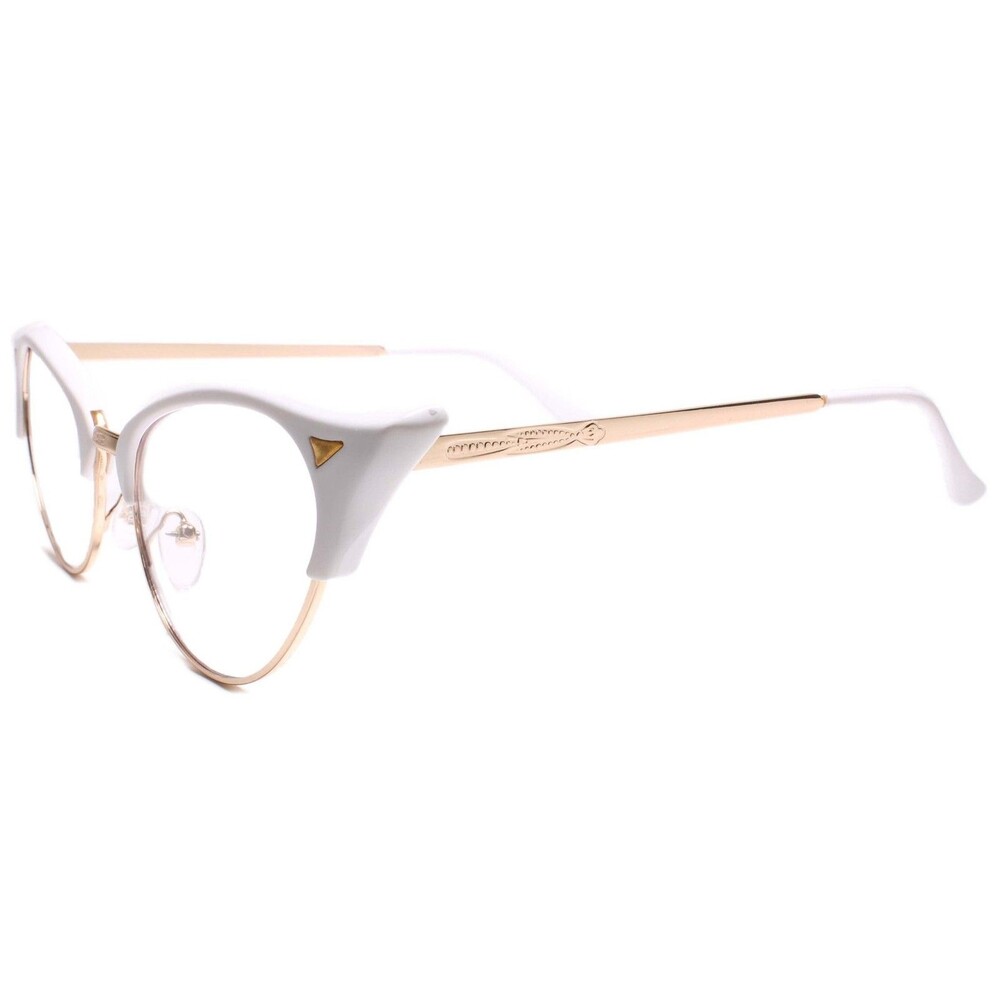 Classy Elegant Retro Cat Eye Style Clear Lens Eye Glasses Gold & White Frame - Picture 2 of 4
